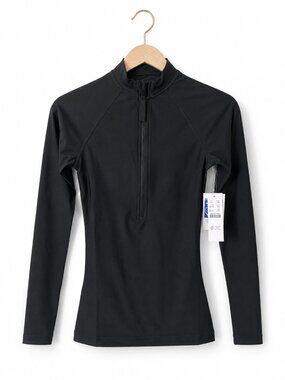 J. Crew Rash Guard Active Long Sleeve Zip Front Swim Shirt in Black | XXS